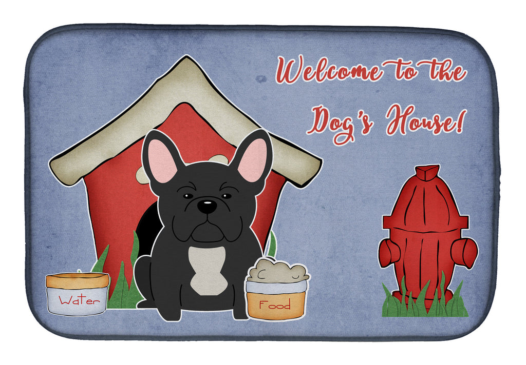 Dog House Collection French Bulldog Black Dish Drying Mat Absorbent Dish Drying Mat Pad for Kitchen Counter Dish Drainer Mat for Countertop, 14 x 21", Multicolor