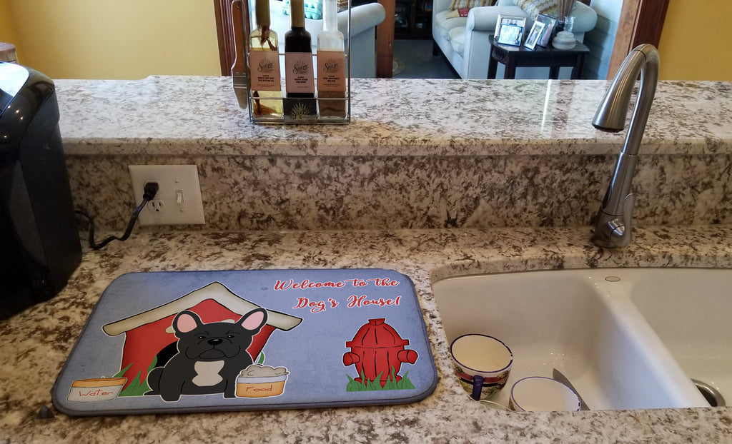 Dog House Collection French Bulldog Black Dish Drying Mat Absorbent Dish Drying Mat Pad for Kitchen Counter Dish Drainer Mat for Countertop, 14 x 21", Multicolor