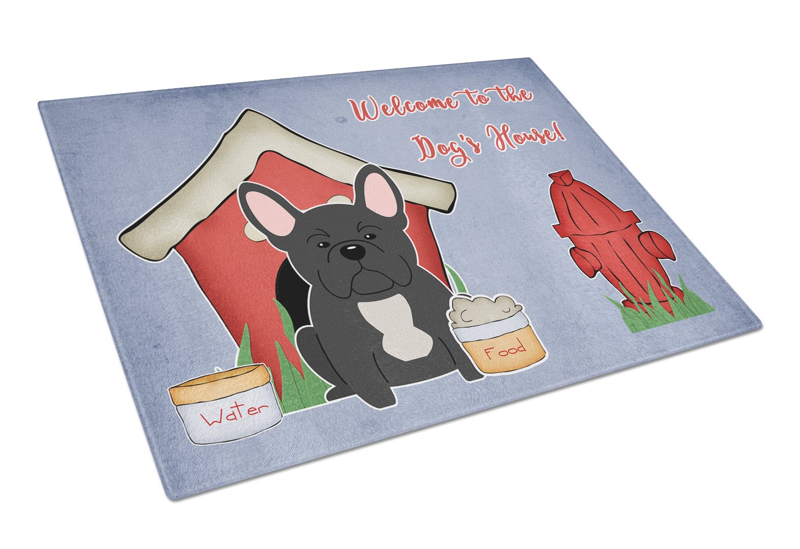 Dog House Collection French Bulldog Black Cutting Board Tempered Glass Kitchen Cutting Surface, Heat Resistant Chopping, Non-Slip Feet, Food Prep & Serving