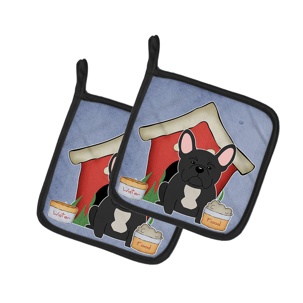 Dog House Collection French Bulldog Black Pot Holder Set of 2 Heat Resistant Quilted Hot Pads 7.5 x 7.5 Inch, Insulated Kitchen Trivets for Cooking & Baking