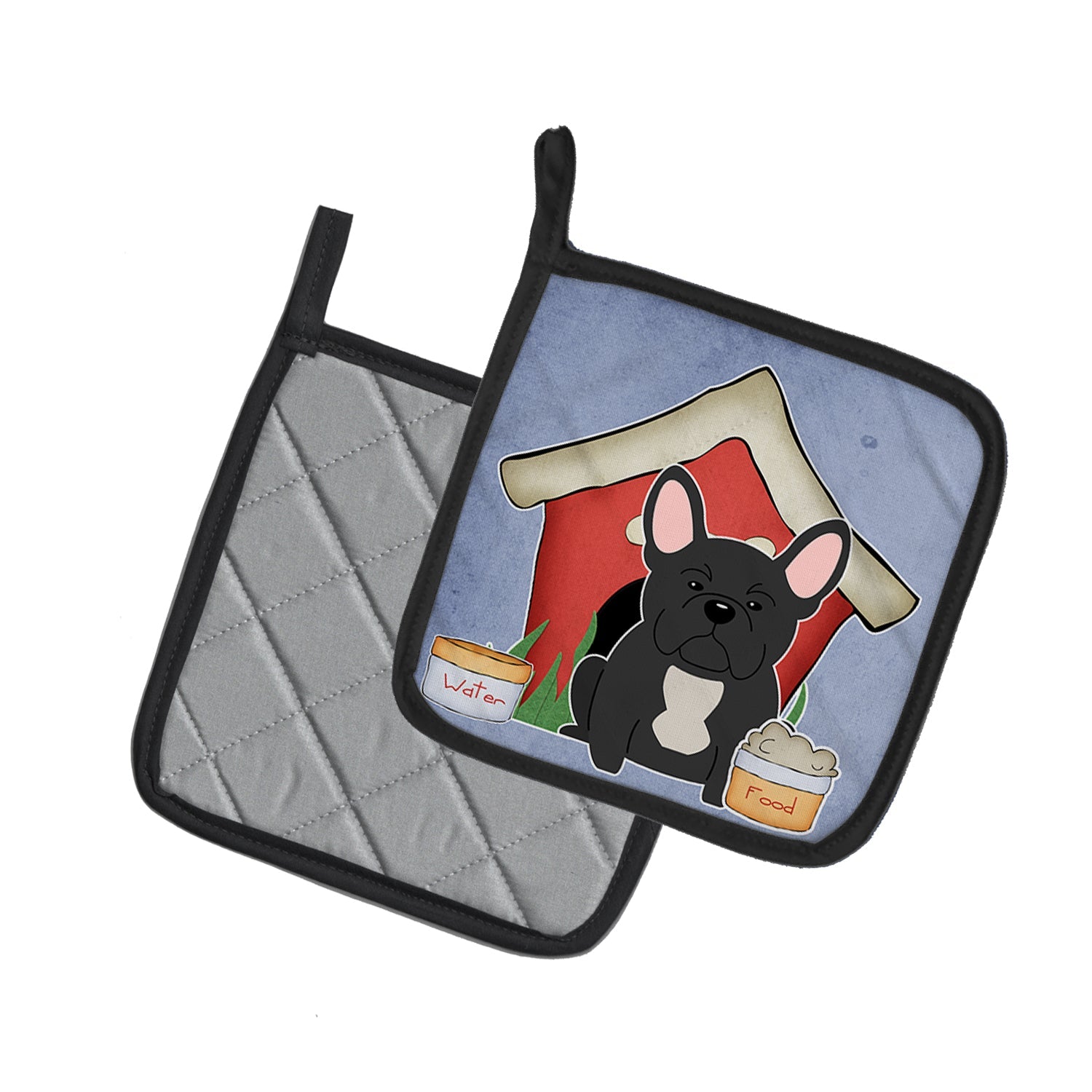 Dog House Collection French Bulldog Black Pot Holder Set of 2 Heat Resistant Quilted Hot Pads 7.5 x 7.5 Inch, Insulated Kitchen Trivets for Cooking & Baking