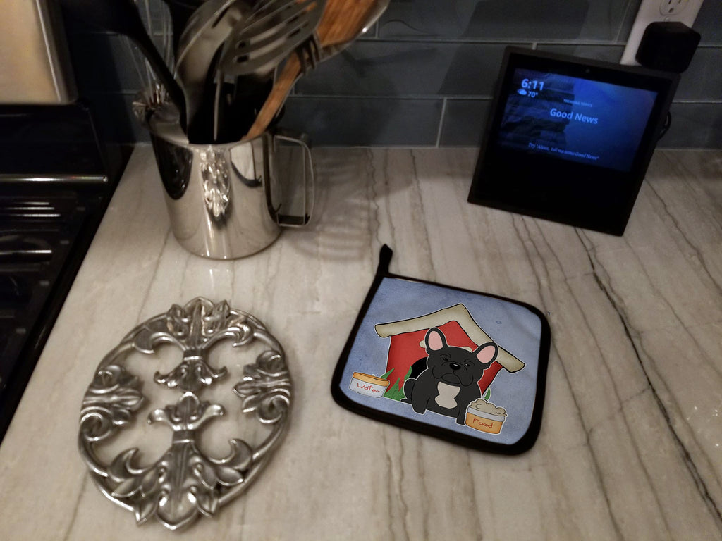 Dog House Collection French Bulldog Black Pot Holder Set of 2 Heat Resistant Quilted Hot Pads 7.5 x 7.5 Inch, Insulated Kitchen Trivets for Cooking & Baking