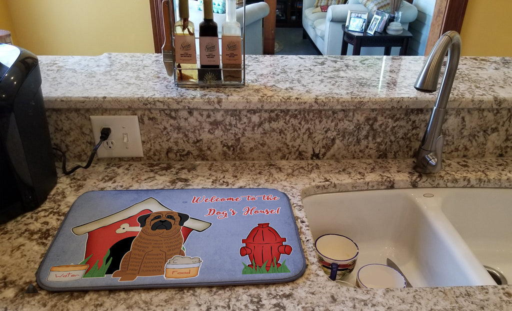 Dog House Collection Mastiff Brindle Dish Drying Mat Absorbent Dish Drying Mat Pad for Kitchen Counter Dish Drainer Mat for Countertop, 14 x 21", Multicolor