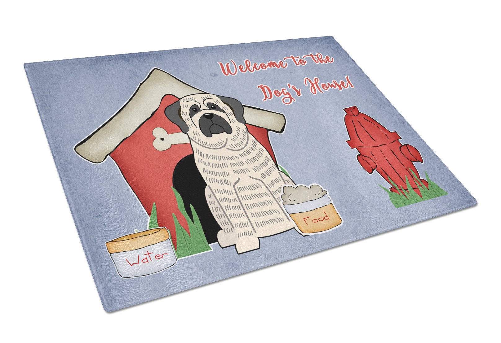 Dog House Collection Mastiff Brindle White Cutting Board Tempered Glass Kitchen Cutting Surface, Heat Resistant Chopping, Non-Slip Feet, Food Prep & Serving