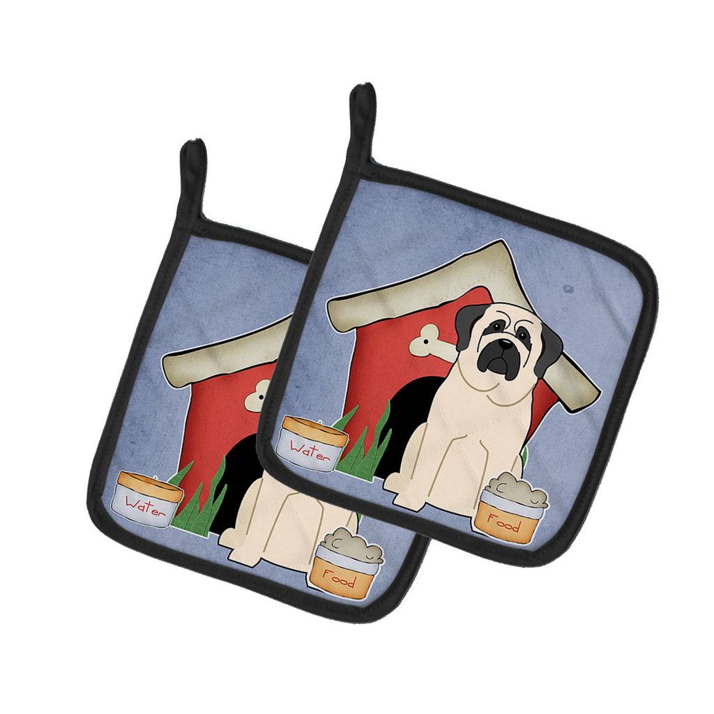 Dog House Collection Mastiff White Pot Holder Set of 2 Heat Resistant Quilted Hot Pads 7.5 x 7.5 Inch, Insulated Kitchen Trivets for Cooking & Baking