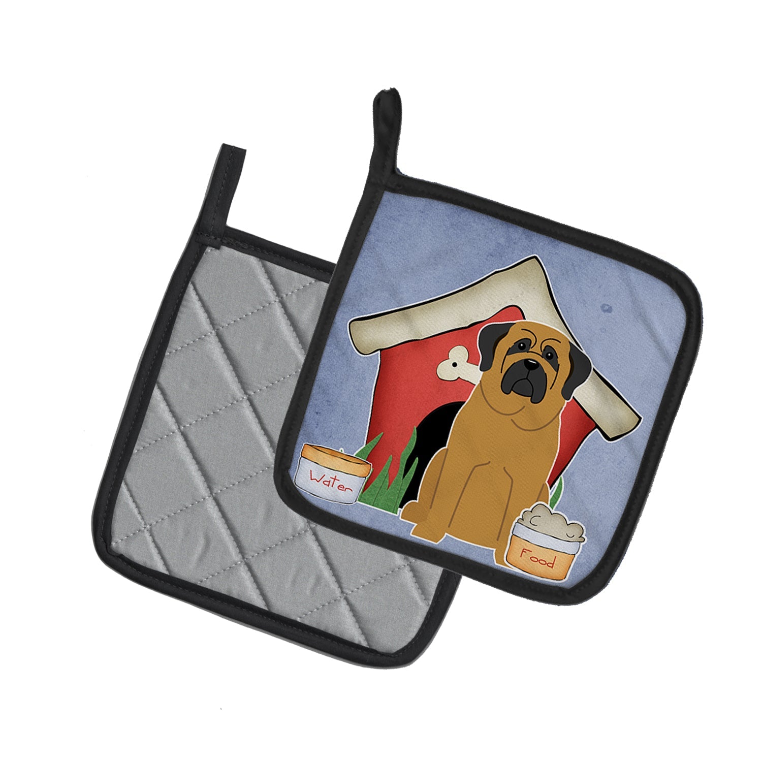 Dog House Collection Mastiff Pot Holder Set of 2 Heat Resistant Quilted Hot Pads 7.5 x 7.5 Inch, Insulated Kitchen Trivets for Cooking & Baking