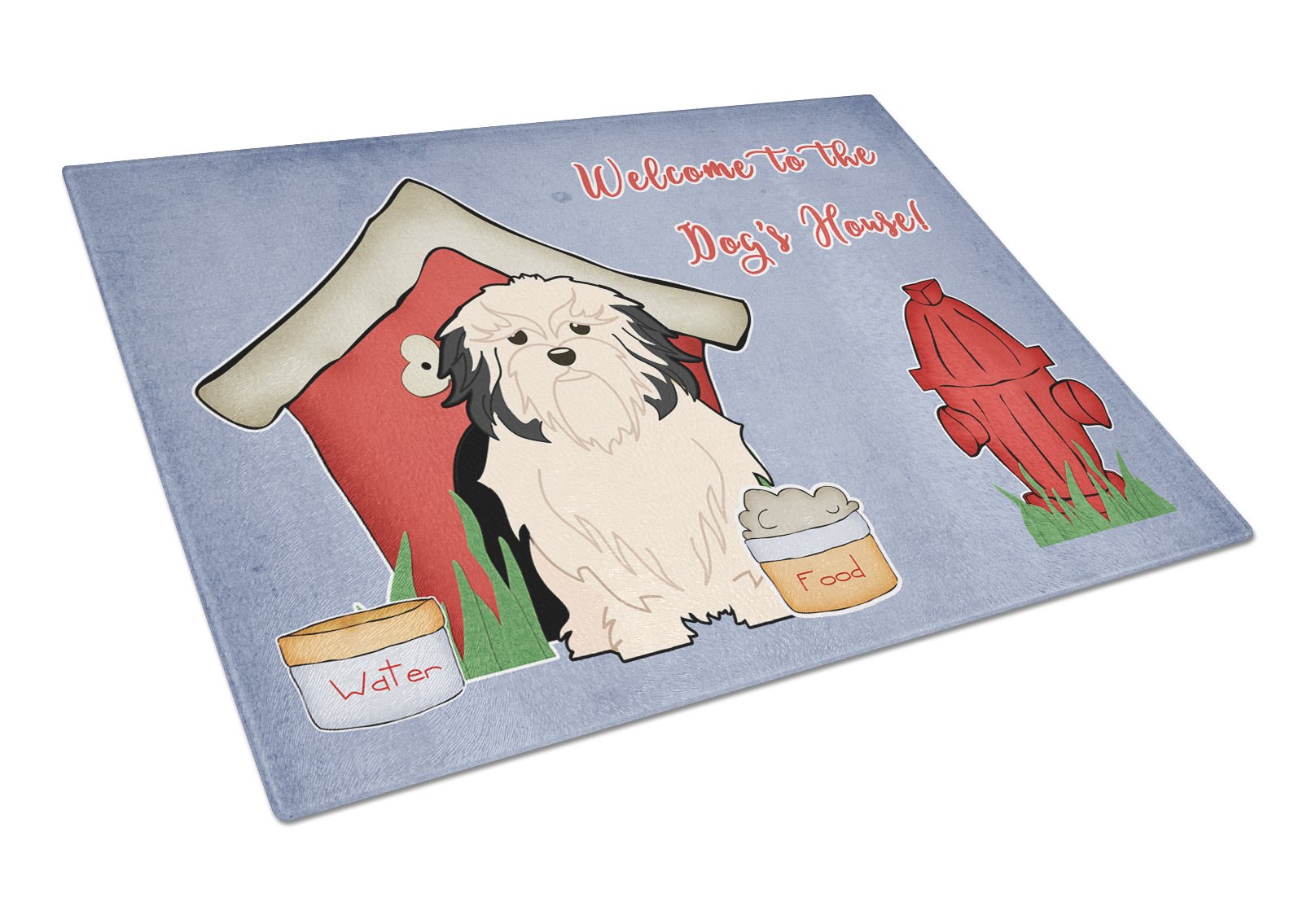 Dog House Collection Lowchen Cutting Board Tempered Glass Kitchen Cutting Surface, Heat Resistant Chopping, Non-Slip Feet, Food Prep & Serving