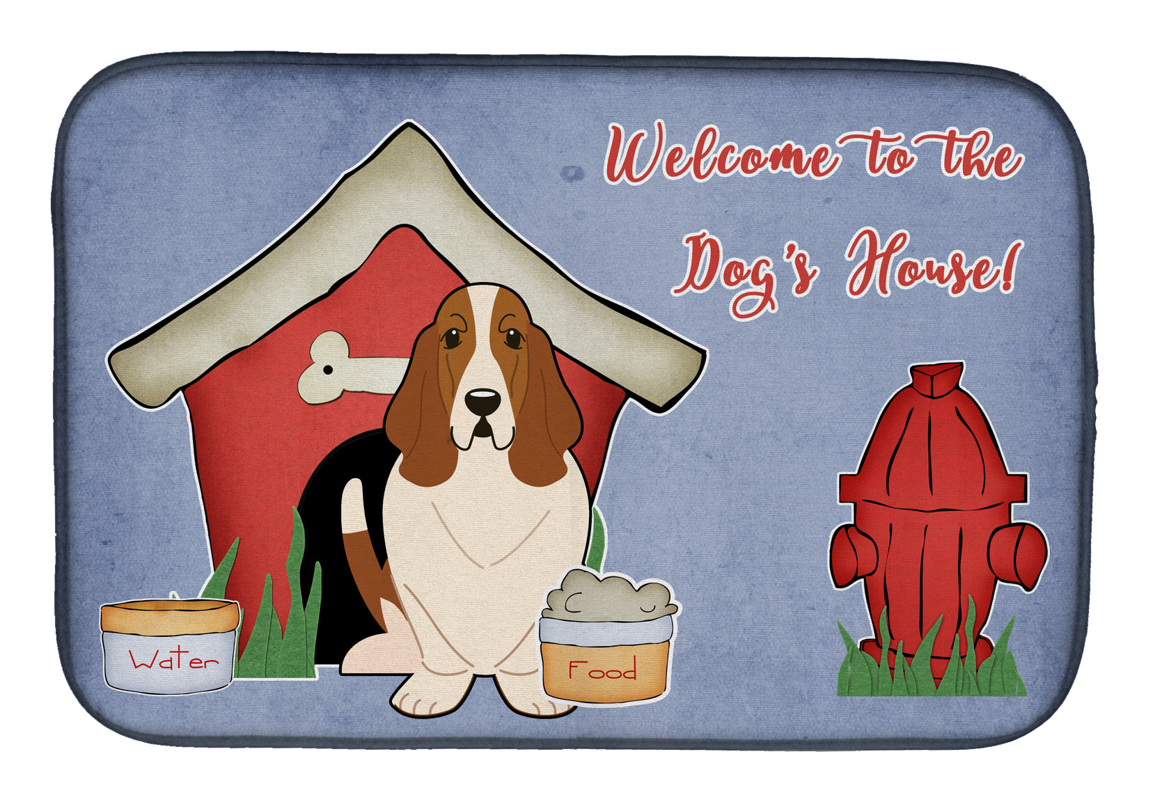 Dog House Collection Basset Hound Dish Drying Mat Absorbent Dish Drying Mat Pad for Kitchen Counter Dish Drainer Mat for Countertop, 14 x 21", Multicolor