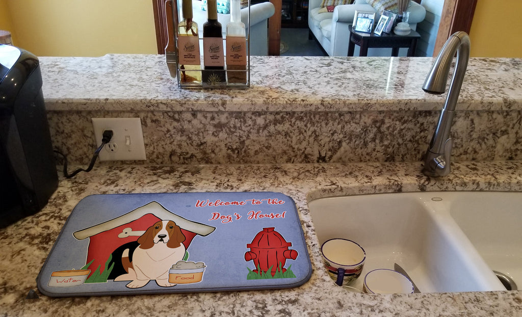 Dog House Collection Basset Hound Dish Drying Mat Absorbent Dish Drying Mat Pad for Kitchen Counter Dish Drainer Mat for Countertop, 14 x 21", Multicolor