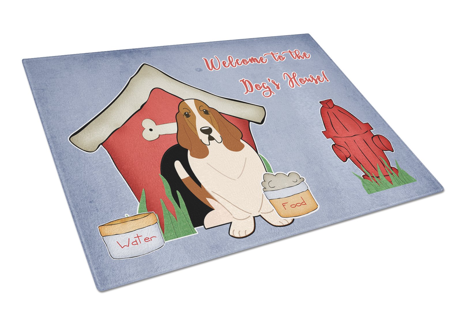 Dog House Collection Basset Hound Cutting Board Tempered Glass Kitchen Cutting Surface, Heat Resistant Chopping, Non-Slip Feet, Food Prep & Serving