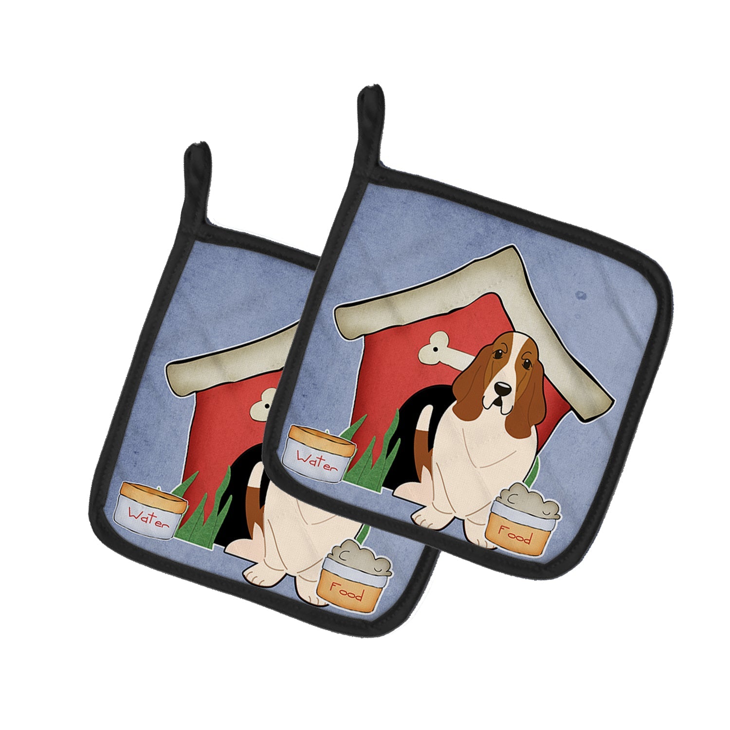 Dog House Collection Basset Hound Pot Holder Set of 2 Heat Resistant Quilted Hot Pads 7.5 x 7.5 Inch, Insulated Kitchen Trivets for Cooking & Baking