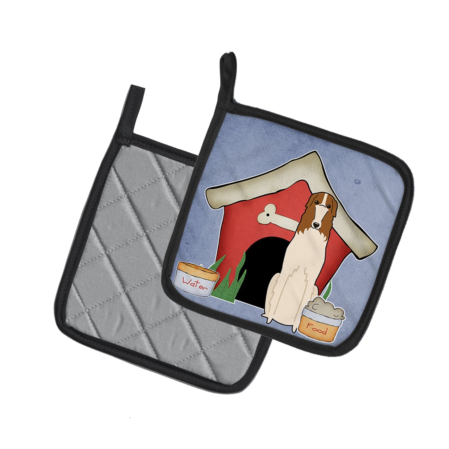 Dog House Collection Borzoi Pot Holder Set of 2 Heat Resistant Quilted Hot Pads 7.5 x 7.5 Inch, Insulated Kitchen Trivets for Cooking & Baking