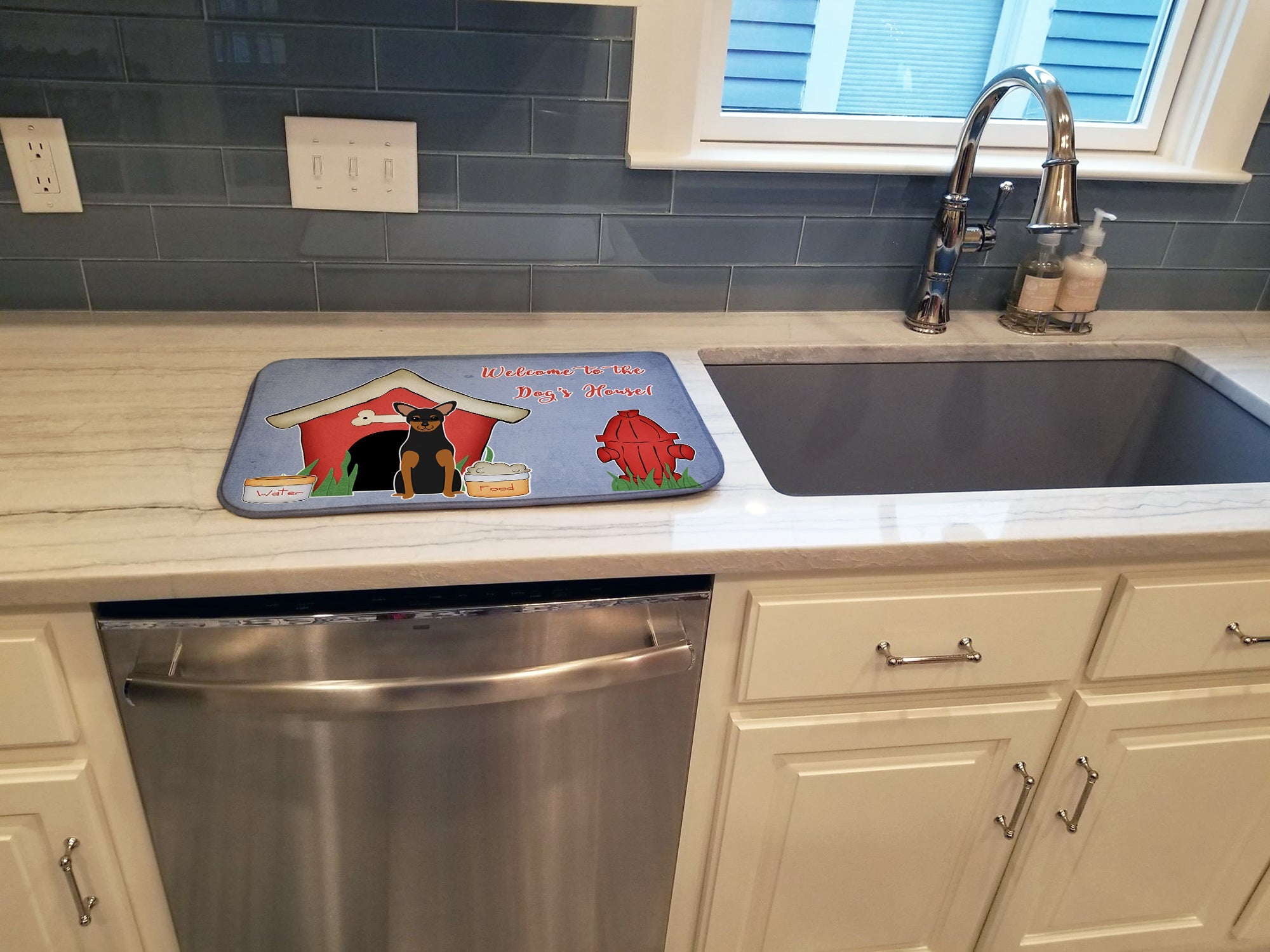 Dog House Collection Manchester Terrier Dish Drying Mat Absorbent Dish Drying Mat Pad for Kitchen Counter Dish Drainer Mat for Countertop, 14 x 21", Multicolor