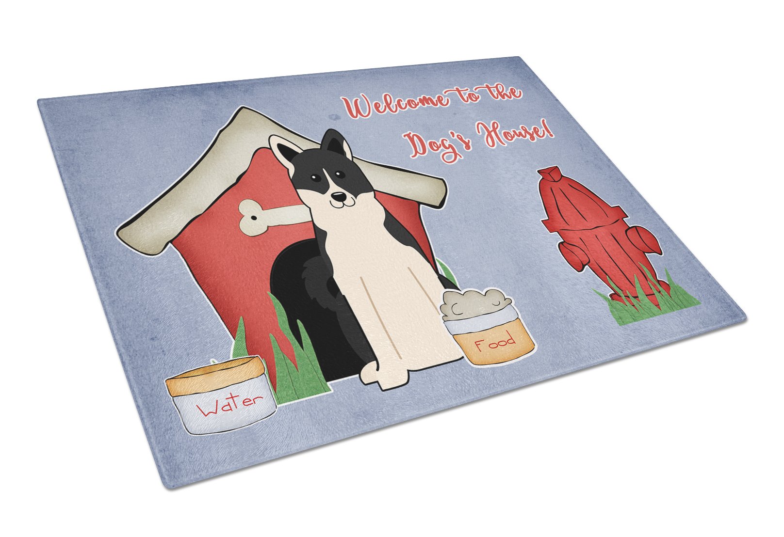 Dog House Collection Russo-European Laika Spitz Cutting Board Tempered Glass Kitchen Cutting Surface, Heat Resistant Chopping, Non-Slip Feet, Food Prep & Serving
