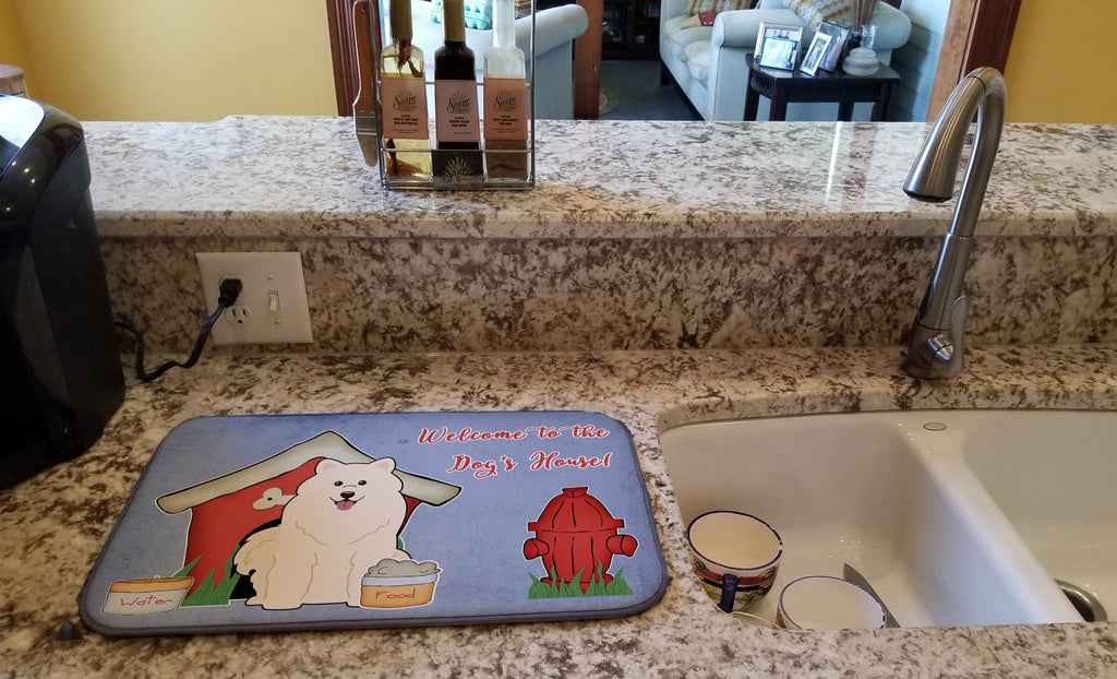 Dog House Collection Samoyed Dish Drying Mat Absorbent Dish Drying Mat Pad for Kitchen Counter Dish Drainer Mat for Countertop, 14 x 21", Multicolor