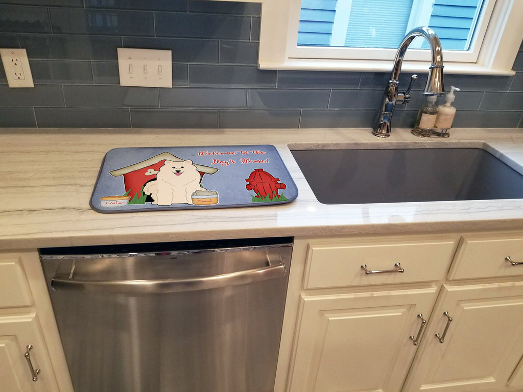 Dog House Collection Samoyed Dish Drying Mat Absorbent Dish Drying Mat Pad for Kitchen Counter Dish Drainer Mat for Countertop, 14 x 21", Multicolor