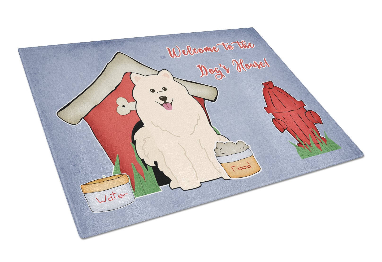 Dog House Collection Samoyed Cutting Board Tempered Glass Kitchen Cutting Surface, Heat Resistant Chopping, Non-Slip Feet, Food Prep & Serving