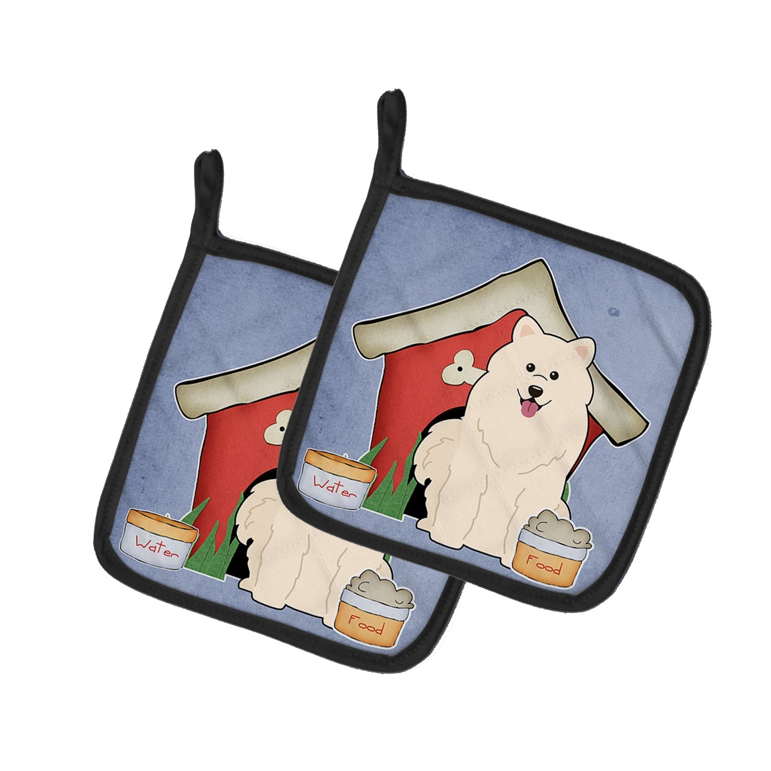 Dog House Collection Samoyed Pot Holder Set of 2 Heat Resistant Quilted Hot Pads 7.5 x 7.5 Inch, Insulated Kitchen Trivets for Cooking & Baking