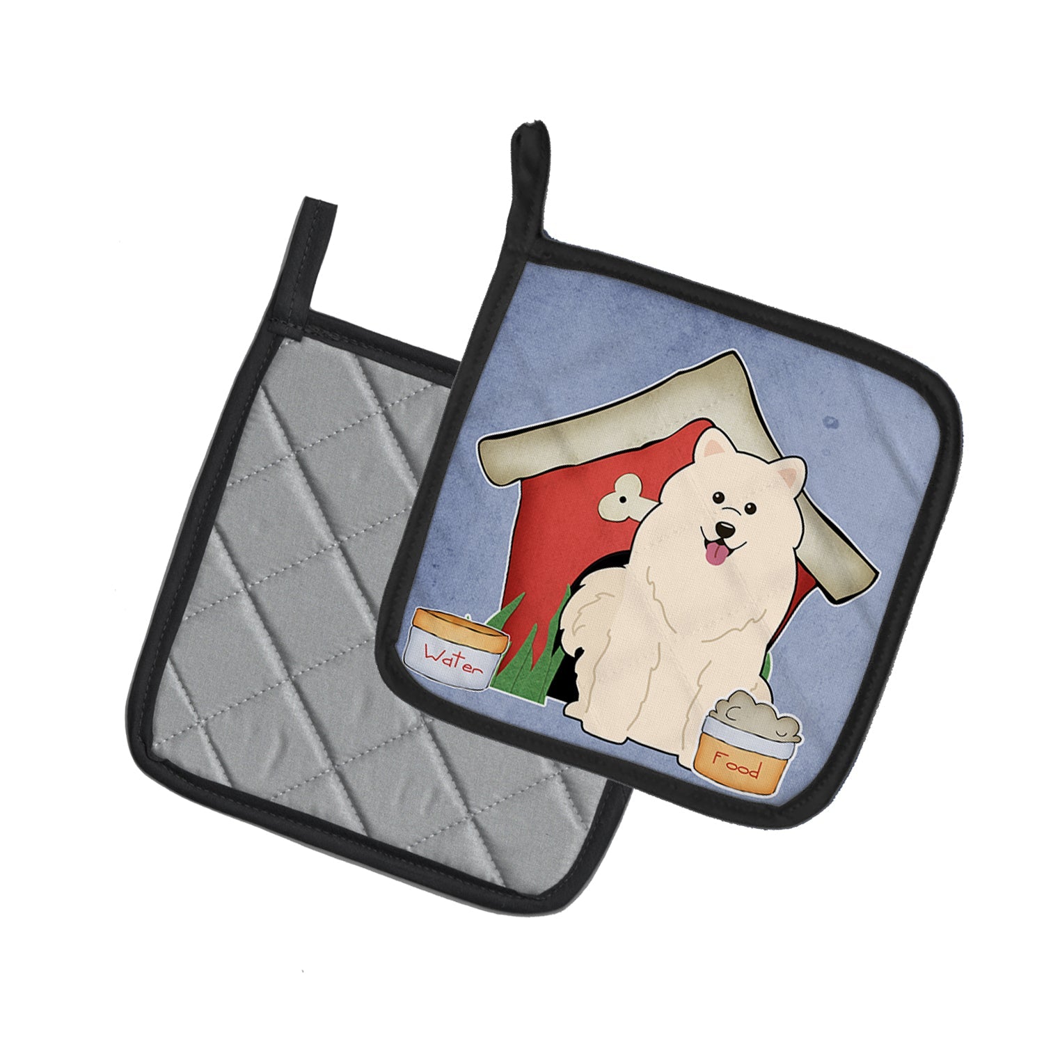 Dog House Collection Samoyed Pot Holder Set of 2 Heat Resistant Quilted Hot Pads 7.5 x 7.5 Inch, Insulated Kitchen Trivets for Cooking & Baking