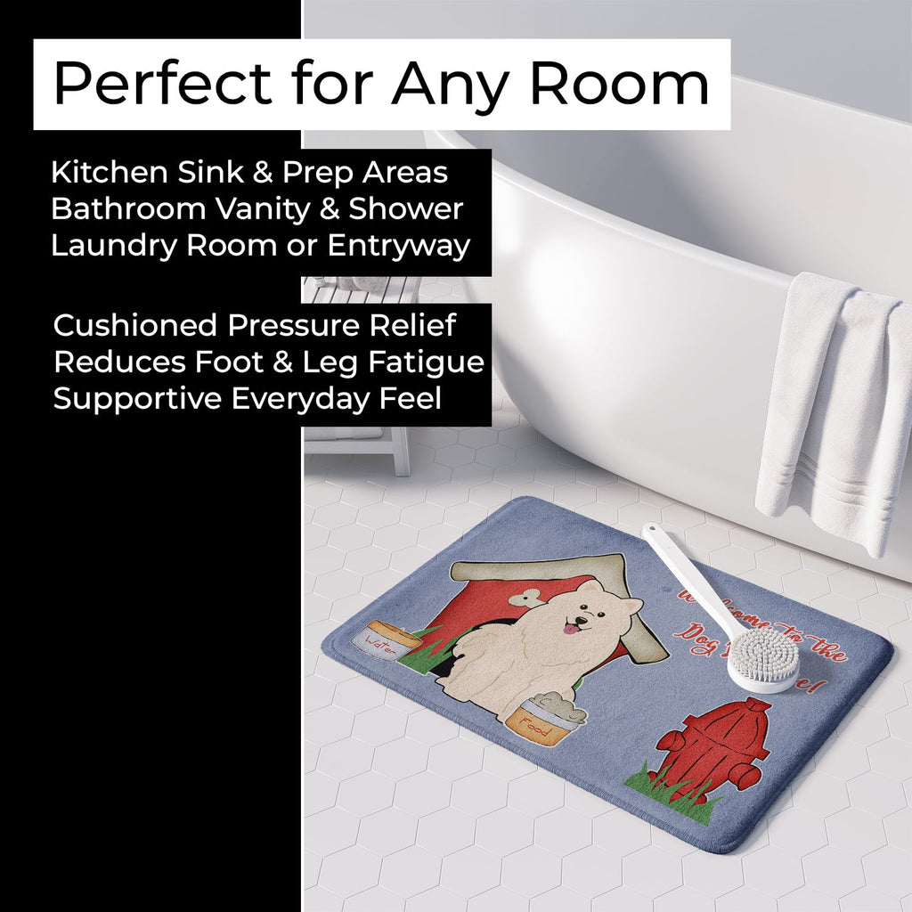 Dog House Collection Samoyed Memory Foam Kitchen Mat Machine Washable Anti-Fatigue Cushion Comfort Bath or Kitchen Rug