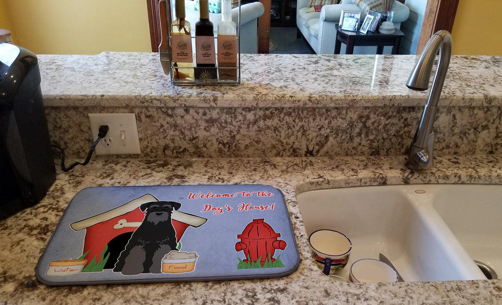 Dog House Collection Standard Schnauzer Black Dish Drying Mat Absorbent Dish Drying Mat Pad for Kitchen Counter Dish Drainer Mat for Countertop, 14 x 21", Multicolor
