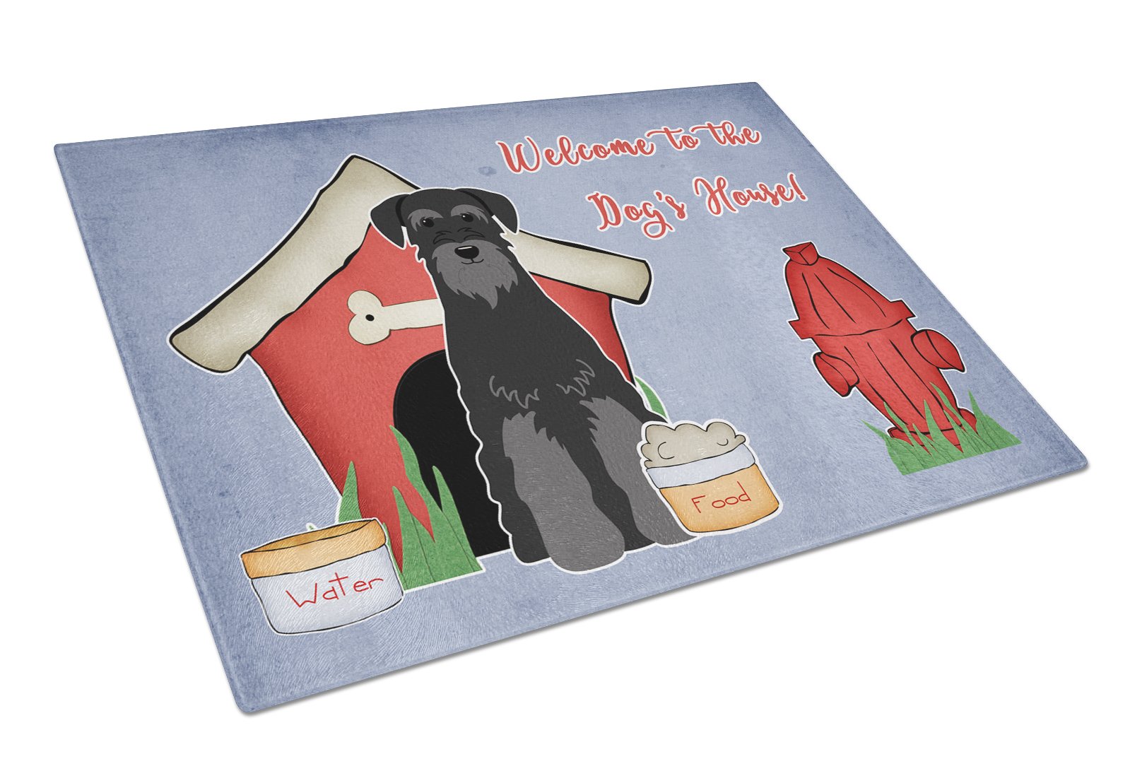 Dog House Collection Standard Schnauzer Black Cutting Board Tempered Glass Kitchen Cutting Surface, Heat Resistant Chopping, Non-Slip Feet, Food Prep & Serving