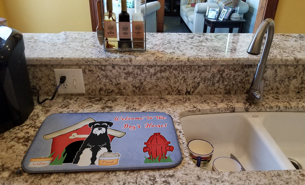 Dog House Collection Standard Schnauzer Salt and Pepper Dish Drying Mat Absorbent Dish Drying Mat Pad for Kitchen Counter Dish Drainer Mat for Countertop, 14 x 21", Multicolor