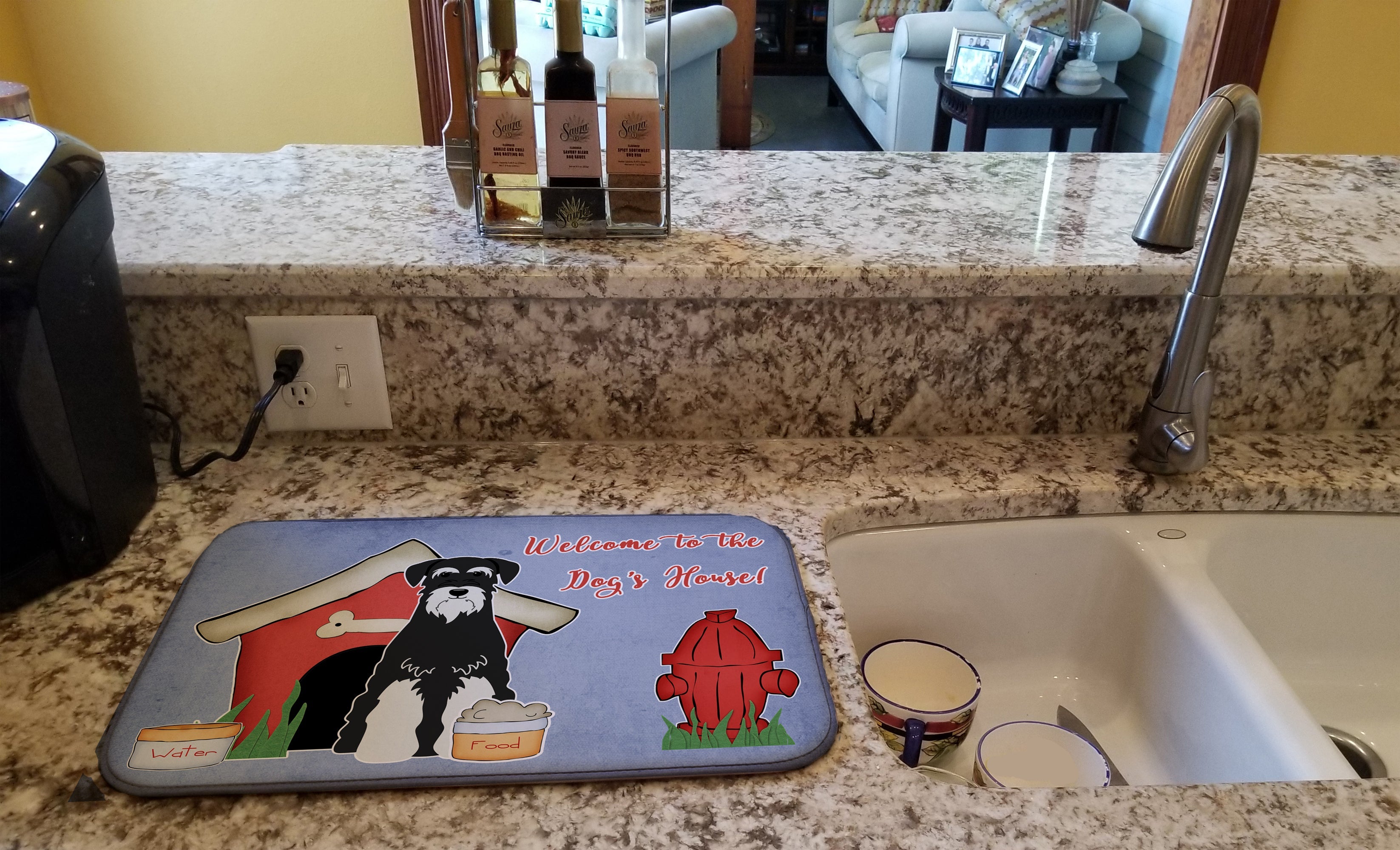 Dog House Collection Standard Schnauzer Salt and Pepper Dish Drying Mat Absorbent Dish Drying Mat Pad for Kitchen Counter Dish Drainer Mat for Countertop, 14 x 21", Multicolor