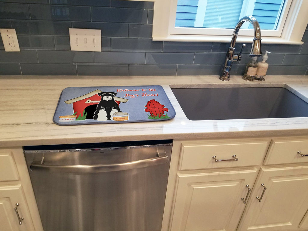 Dog House Collection Standard Schnauzer Salt and Pepper Dish Drying Mat Absorbent Dish Drying Mat Pad for Kitchen Counter Dish Drainer Mat for Countertop, 14 x 21", Multicolor