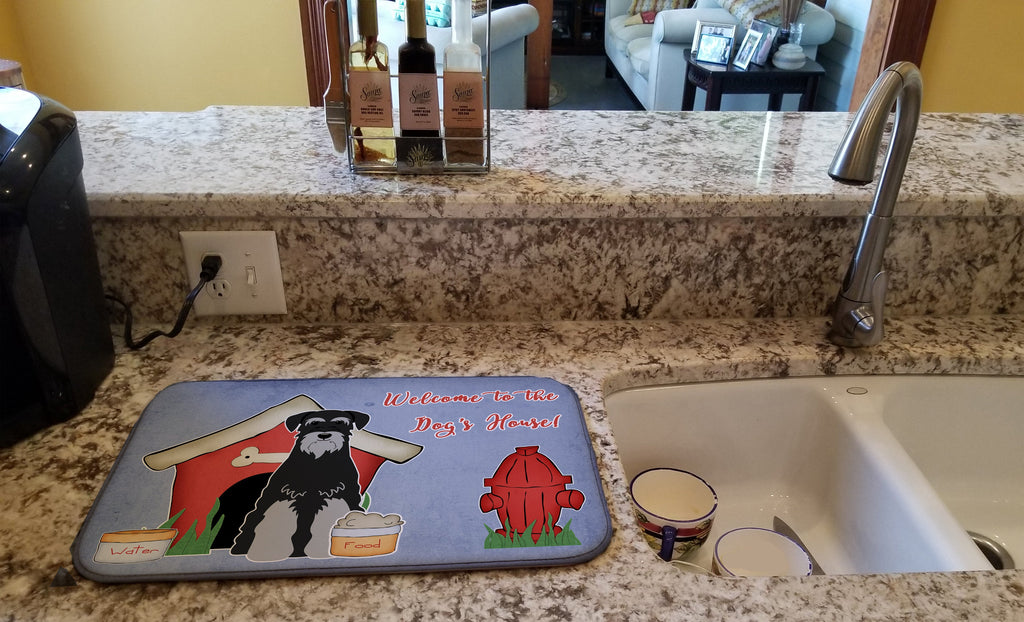 Dog House Collection Standard Schnauzer Black Grey Dish Drying Mat Absorbent Dish Drying Mat Pad for Kitchen Counter Dish Drainer Mat for Countertop, 14 x 21", Multicolor
