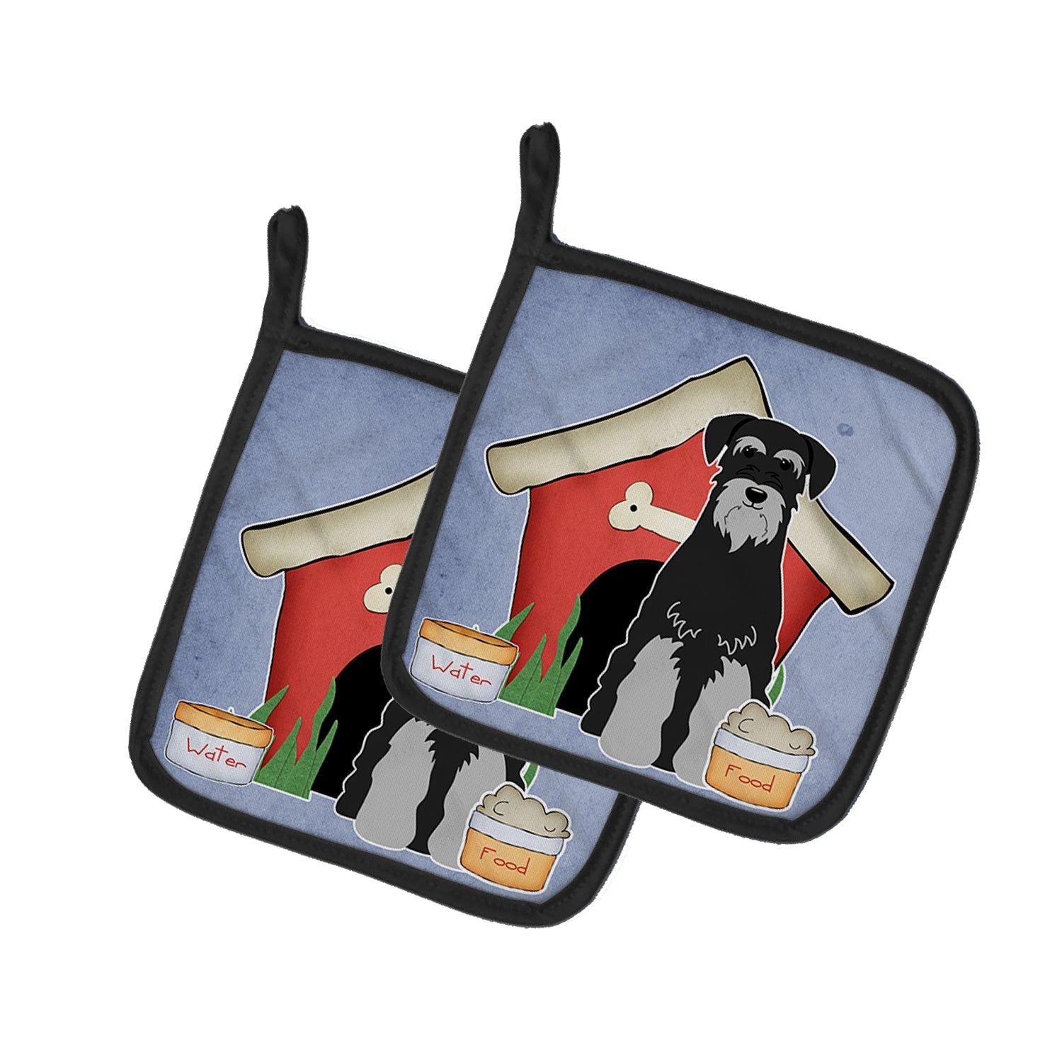 Dog House Collection Standard Schnauzer Black Grey Pot Holder Set of 2 Heat Resistant Quilted Hot Pads 7.5 x 7.5 Inch, Insulated Kitchen Trivets for Cooking & Baking