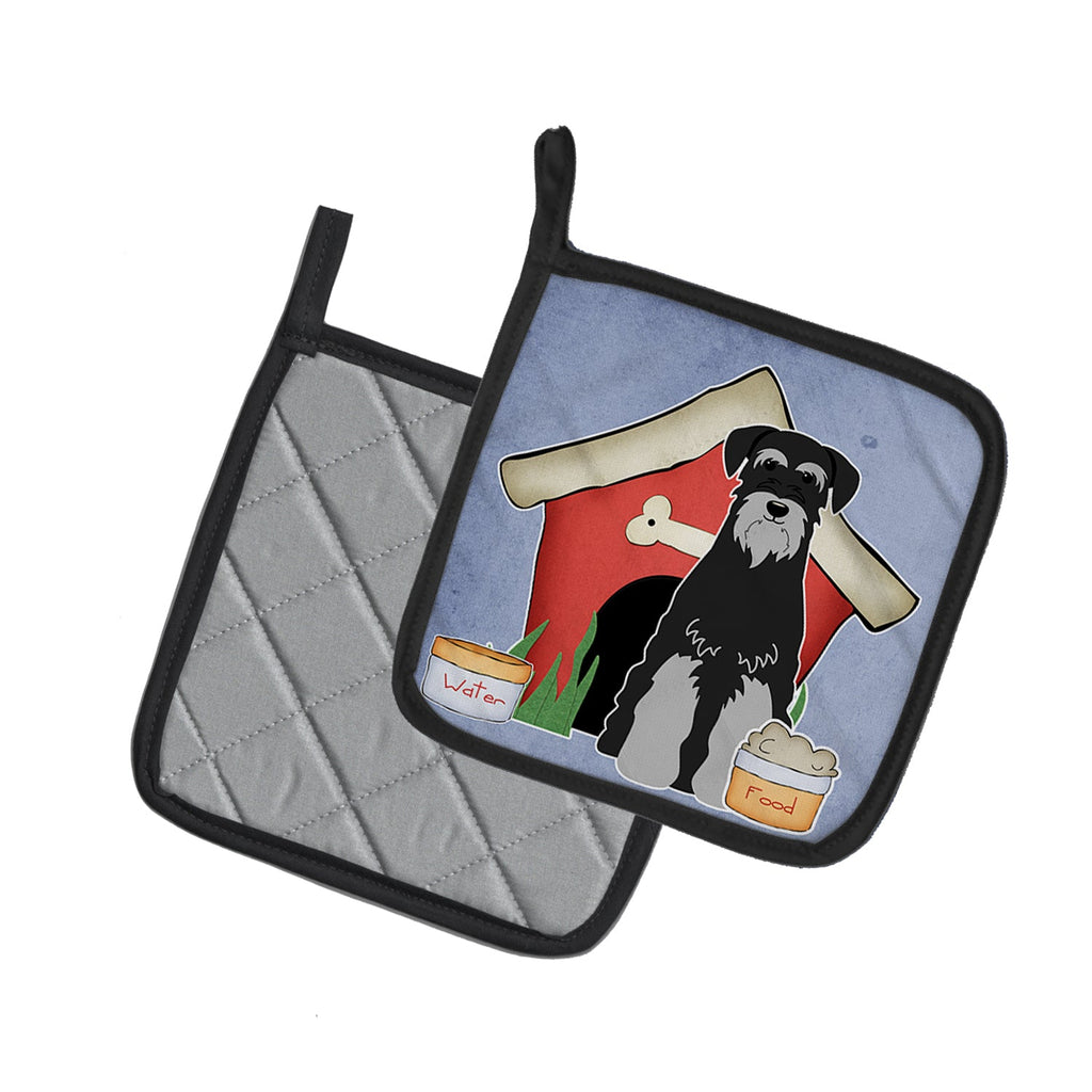 Dog House Collection Standard Schnauzer Black Grey Pot Holder Set of 2 Heat Resistant Quilted Hot Pads 7.5 x 7.5 Inch, Insulated Kitchen Trivets for Cooking & Baking