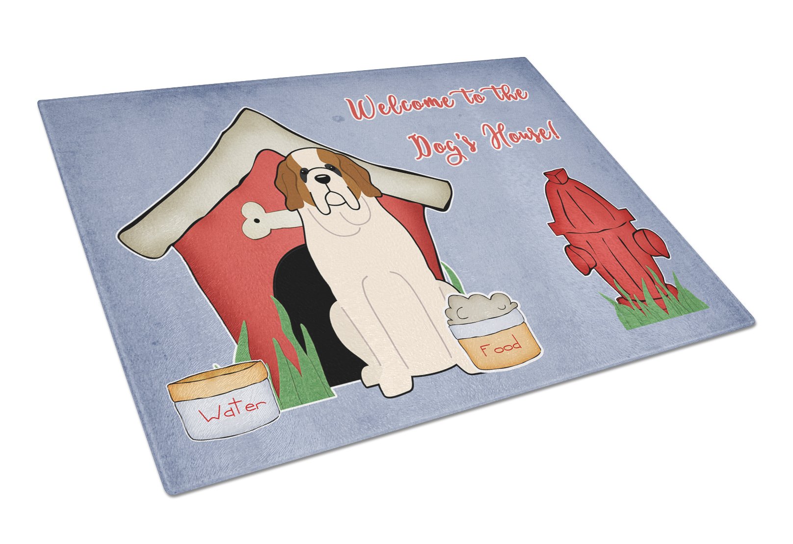 Dog House Collection Saint Bernard Cutting Board Tempered Glass Kitchen Cutting Surface, Heat Resistant Chopping, Non-Slip Feet, Food Prep & Serving
