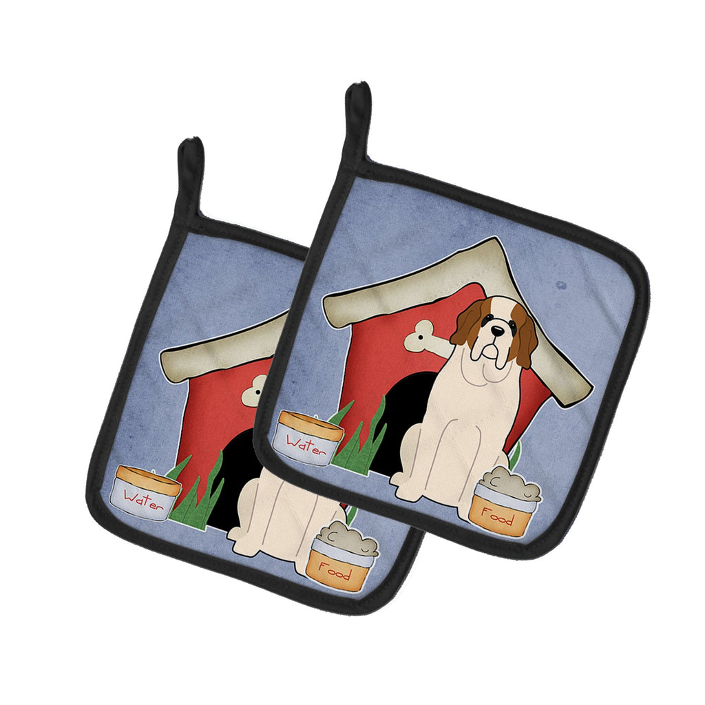 Dog House Collection Saint Bernard Pot Holder Set of 2 Heat Resistant Quilted Hot Pads 7.5 x 7.5 Inch, Insulated Kitchen Trivets for Cooking & Baking