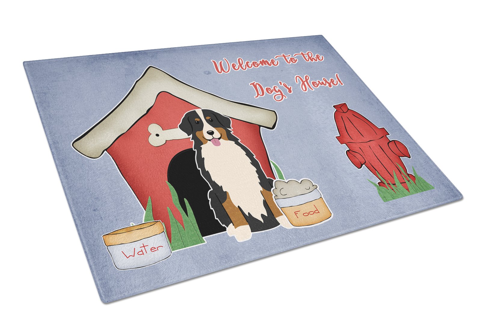 Dog House Collection Bernese Mountain Dog Cutting Board Tempered Glass Kitchen Cutting Surface, Heat Resistant Chopping, Non-Slip Feet, Food Prep & Serving