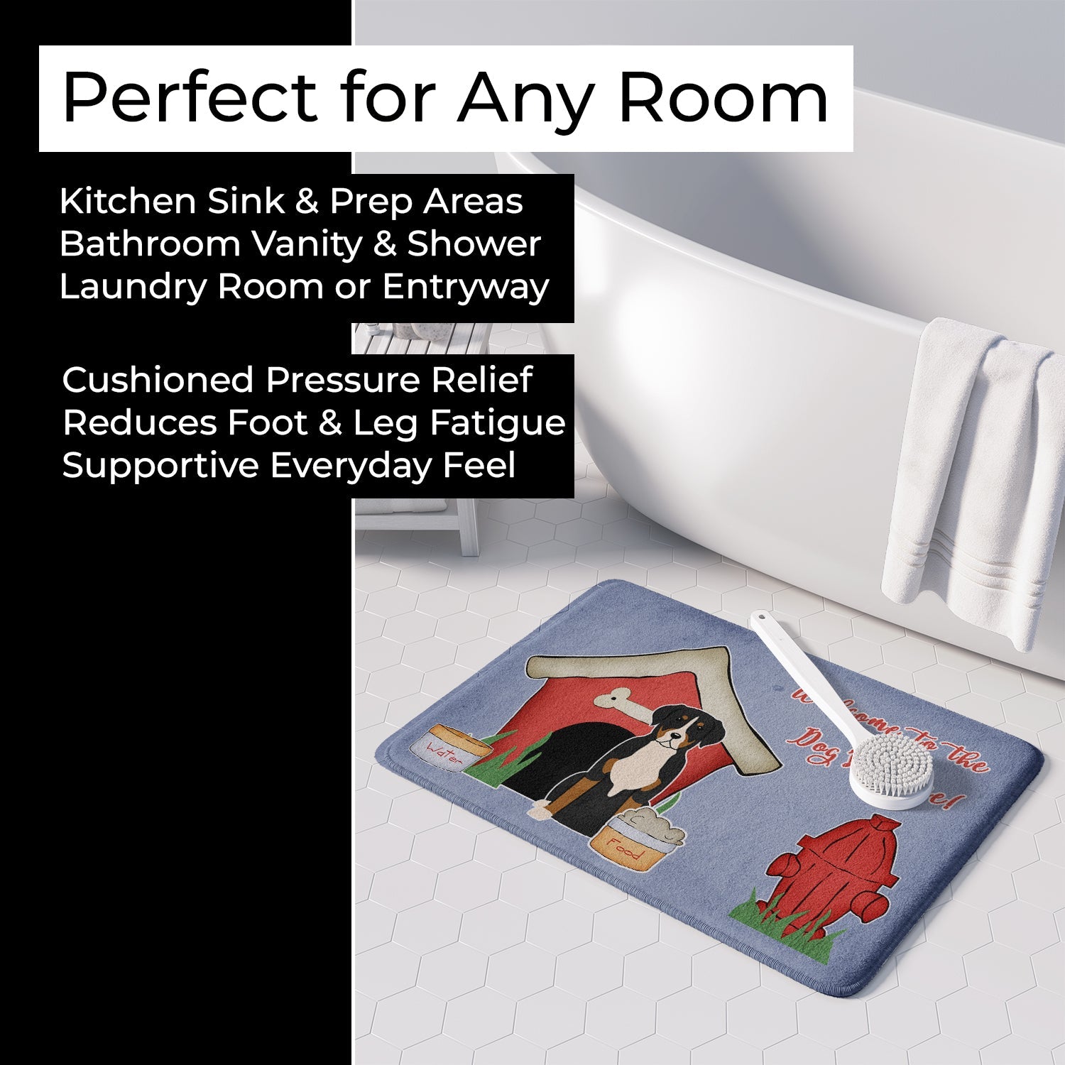 Dog House Collection Greater Swiss Mountain Dog Memory Foam Kitchen Mat Machine Washable Anti-Fatigue Cushion Comfort Bath or Kitchen Rug