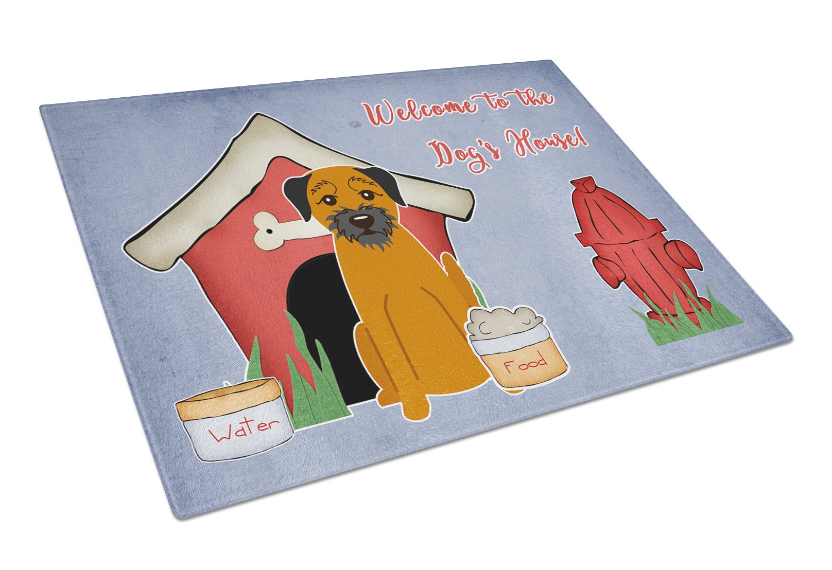 Dog House Collection Border Terrier Cutting Board Tempered Glass Kitchen Cutting Surface, Heat Resistant Chopping, Non-Slip Feet, Food Prep & Serving