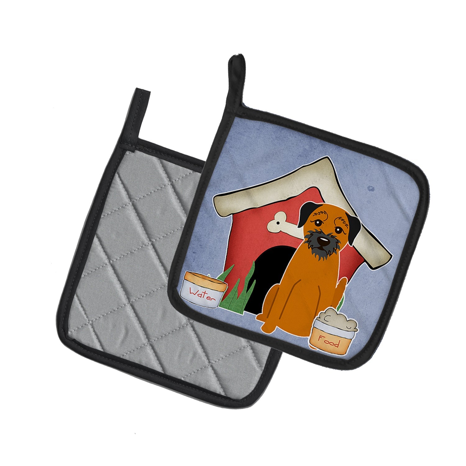 Dog House Collection Border Terrier Pot Holder Set of 2 Heat Resistant Quilted Hot Pads 7.5 x 7.5 Inch, Insulated Kitchen Trivets for Cooking & Baking