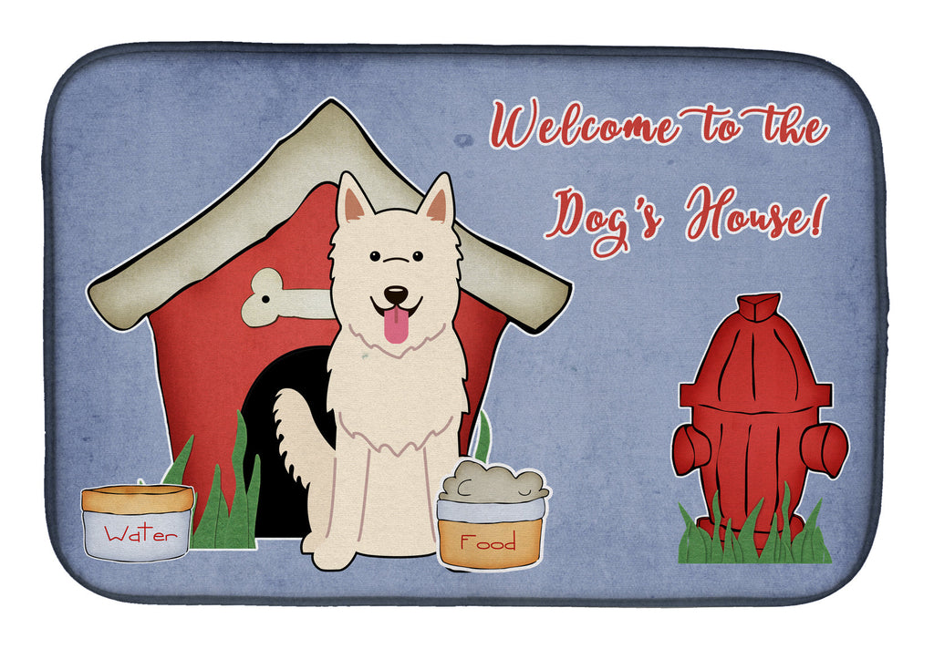 Dog House Collection White German Shepherd Dish Drying Mat Absorbent Dish Drying Mat Pad for Kitchen Counter Dish Drainer Mat for Countertop, 14 x 21", Multicolor