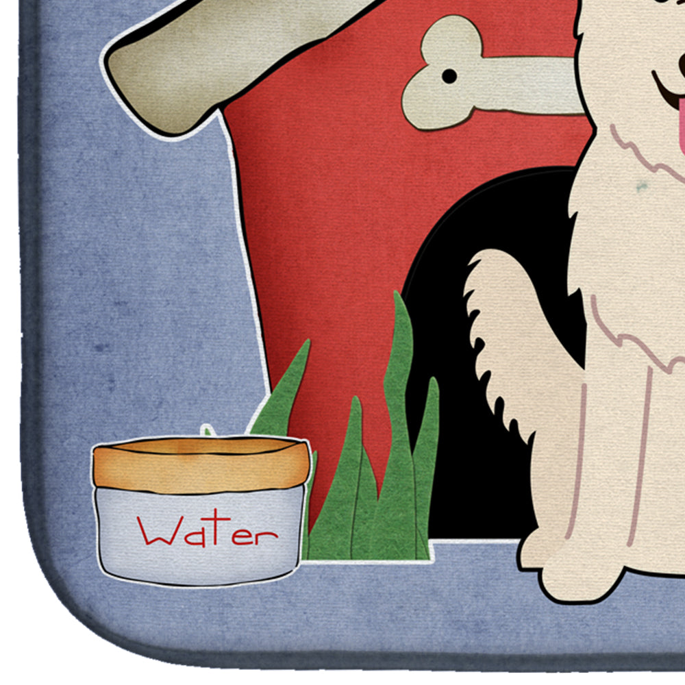 Dog House Collection White German Shepherd Dish Drying Mat Absorbent Dish Drying Mat Pad for Kitchen Counter Dish Drainer Mat for Countertop, 14 x 21", Multicolor