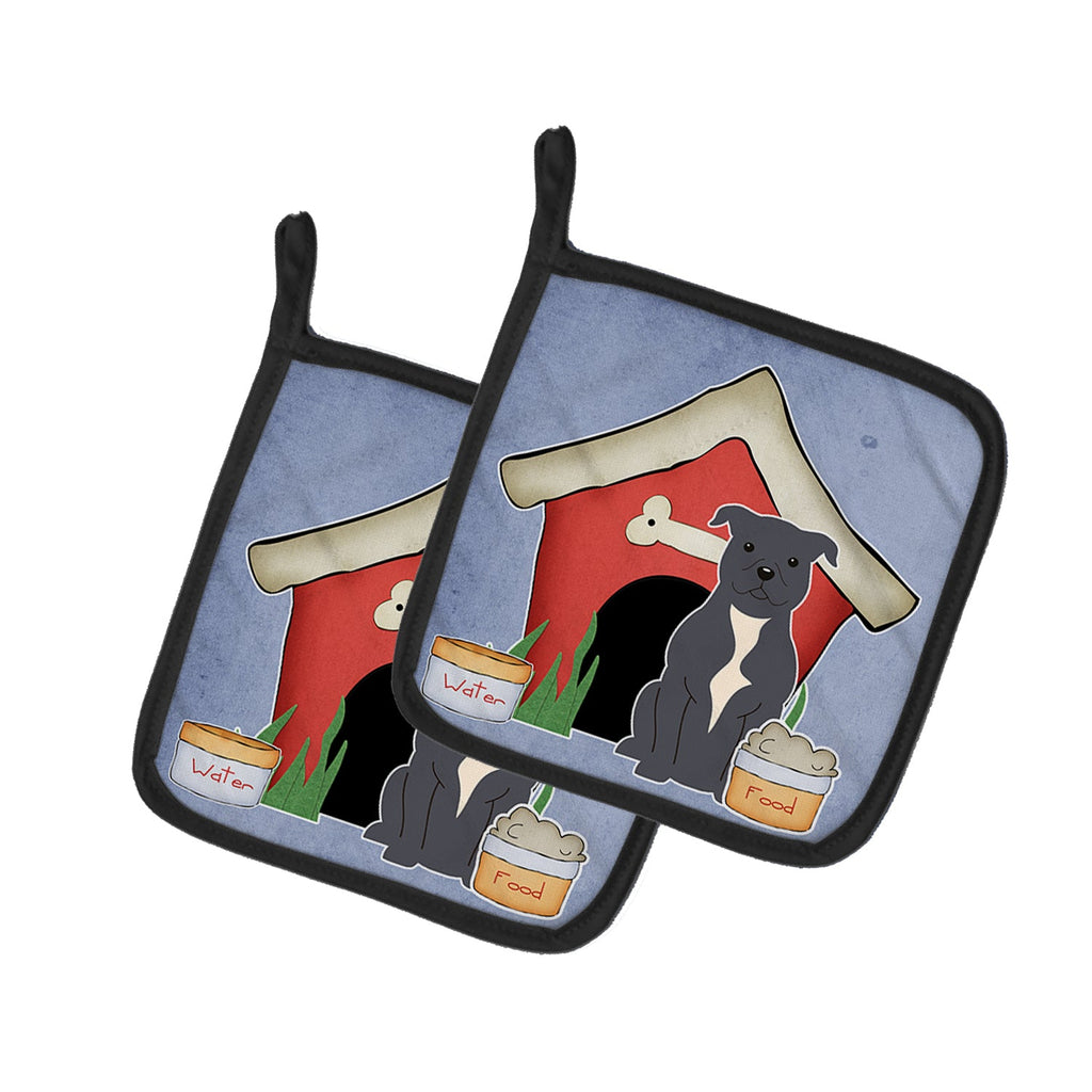 Dog House Collection Staffordshire Bull Terrier Blue Pot Holder Set of 2 Heat Resistant Quilted Hot Pads 7.5 x 7.5 Inch, Insulated Kitchen Trivets for Cooking & Baking