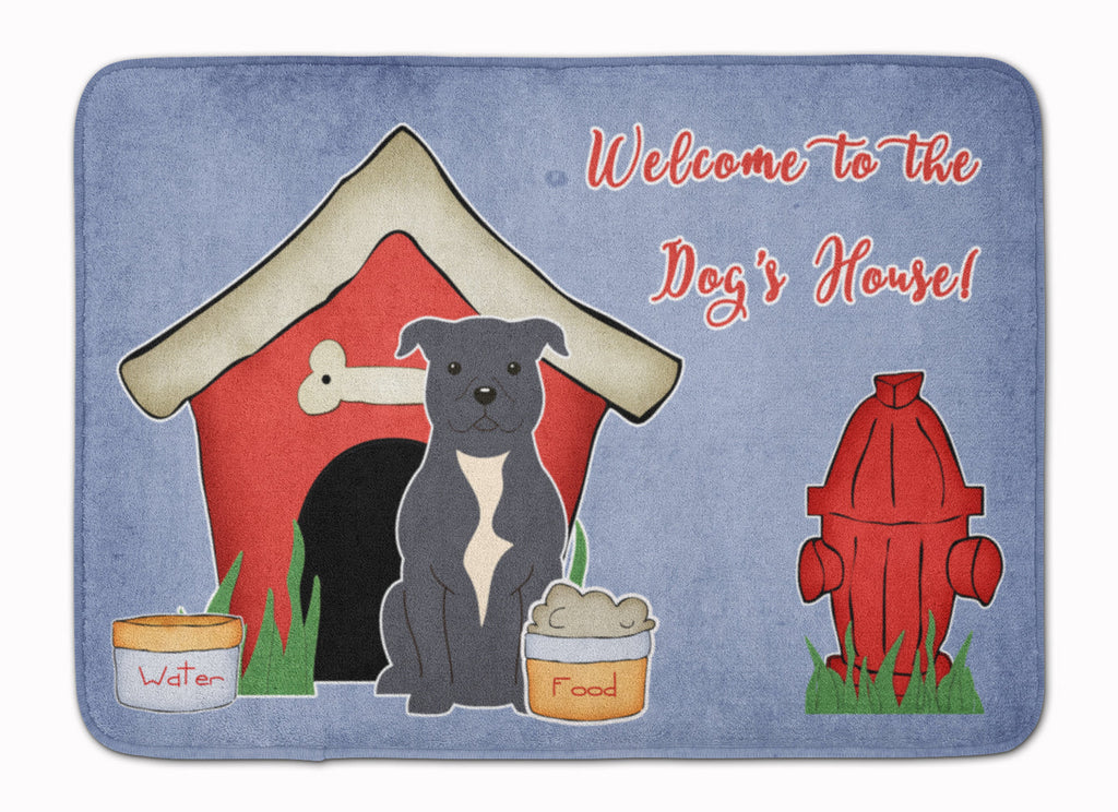 Dog House Collection Staffordshire Bull Terrier Blue Memory Foam Kitchen Mat Machine Washable Anti-Fatigue Cushion Comfort Bath or Kitchen Rug