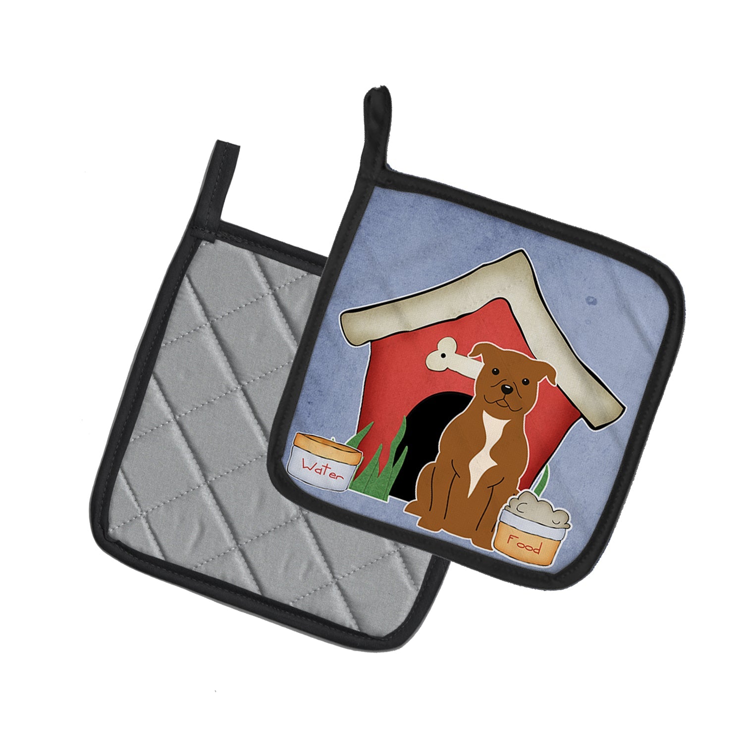 Dog House Collection Staffordshire Bull Terrier Brown Pot Holder Set of 2 Heat Resistant Quilted Hot Pads 7.5 x 7.5 Inch, Insulated Kitchen Trivets for Cooking & Baking