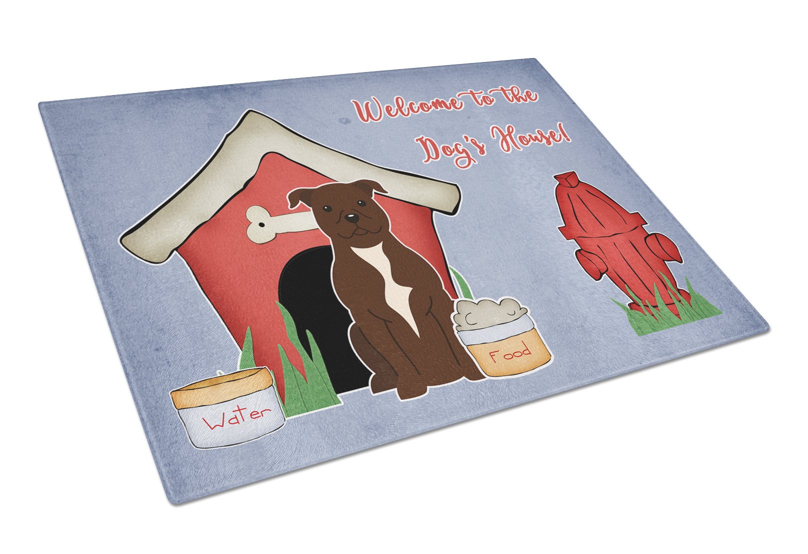 Dog House Collection Staffordshire Bull Terrier Chocolate Cutting Board Tempered Glass Kitchen Cutting Surface, Heat Resistant Chopping, Non-Slip Feet, Food Prep & Serving