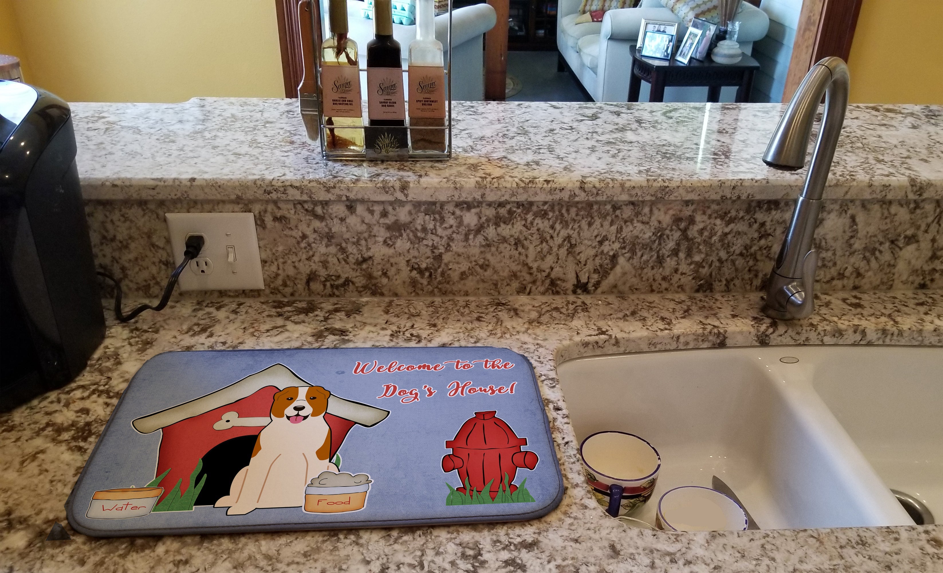 Dog House Collection Central Asian Shepherd Dog Dish Drying Mat Absorbent Dish Drying Mat Pad for Kitchen Counter Dish Drainer Mat for Countertop, 14 x 21", Multicolor
