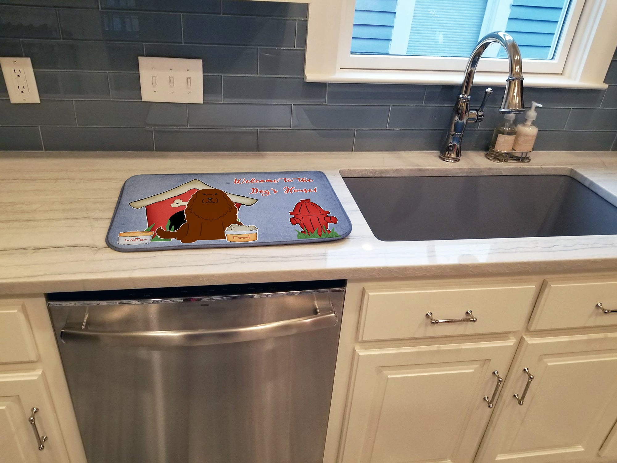 Dog House Collection Caucasian Shepherd Dog Dish Drying Mat Absorbent Dish Drying Mat Pad for Kitchen Counter Dish Drainer Mat for Countertop, 14 x 21", Multicolor