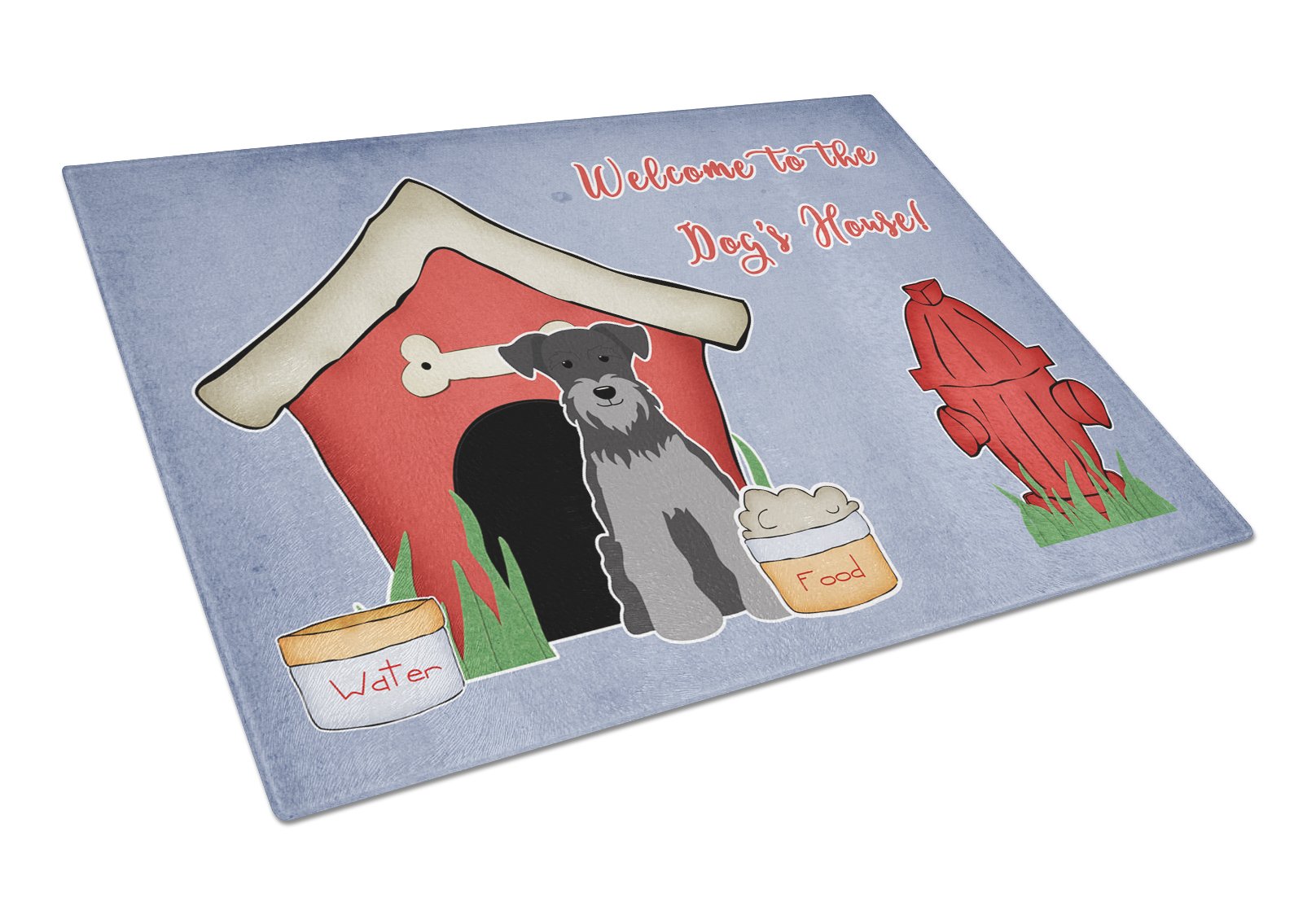 Dog House Collection Miniature Schnauzer Black Silver Cutting Board Tempered Glass Kitchen Cutting Surface, Heat Resistant Chopping, Non-Slip Feet, Food Prep & Serving