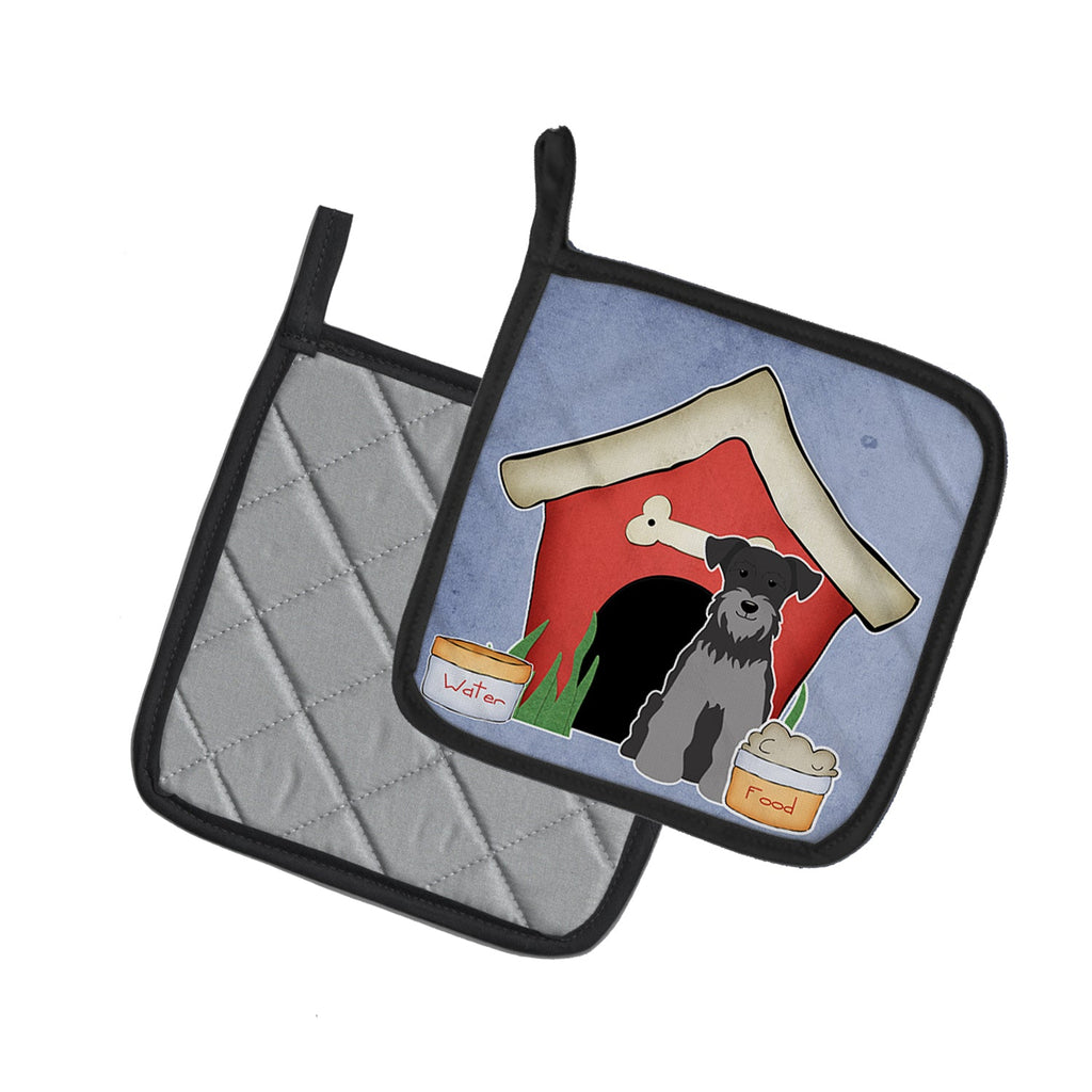 Dog House Collection Miniature Schnauzer Black Silver Pot Holder Set of 2 Heat Resistant Quilted Hot Pads 7.5 x 7.5 Inch, Insulated Kitchen Trivets for Cooking & Baking