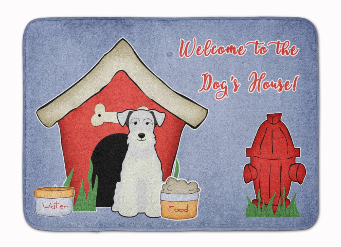 Dog House Collection Miniature Schnauzer White Memory Foam Kitchen Mat Machine Washable Anti-Fatigue Cushion Comfort Bath or Kitchen Rug