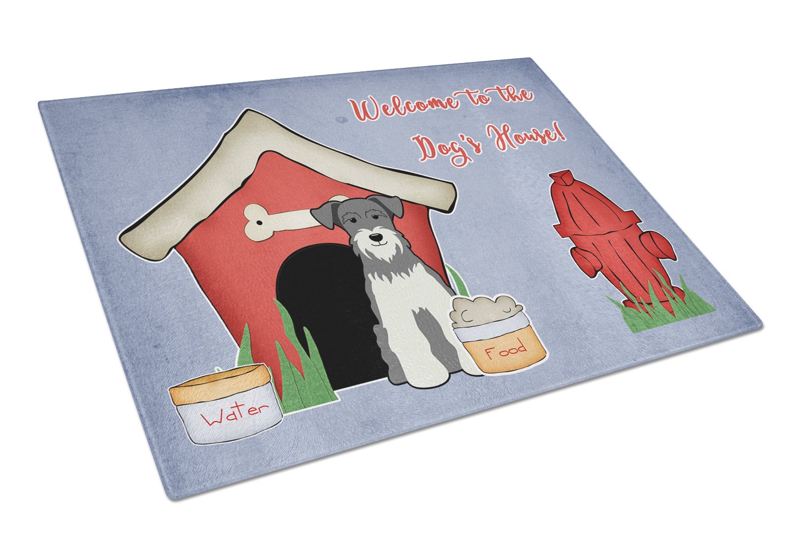 Dog House Collection Miniature Schnauzer Salt and Pepper Cutting Board Tempered Glass Kitchen Cutting Surface, Heat Resistant Chopping, Non-Slip Feet, Food Prep & Serving